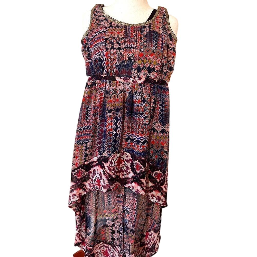 Teen Vogue for My Style Lab maxi dress sleeveless patterned lined high low  Sz S